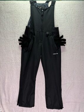 Arctix Women’s XS Short Insulated Snow Bib Overalls Black Ski Pants + Gloves